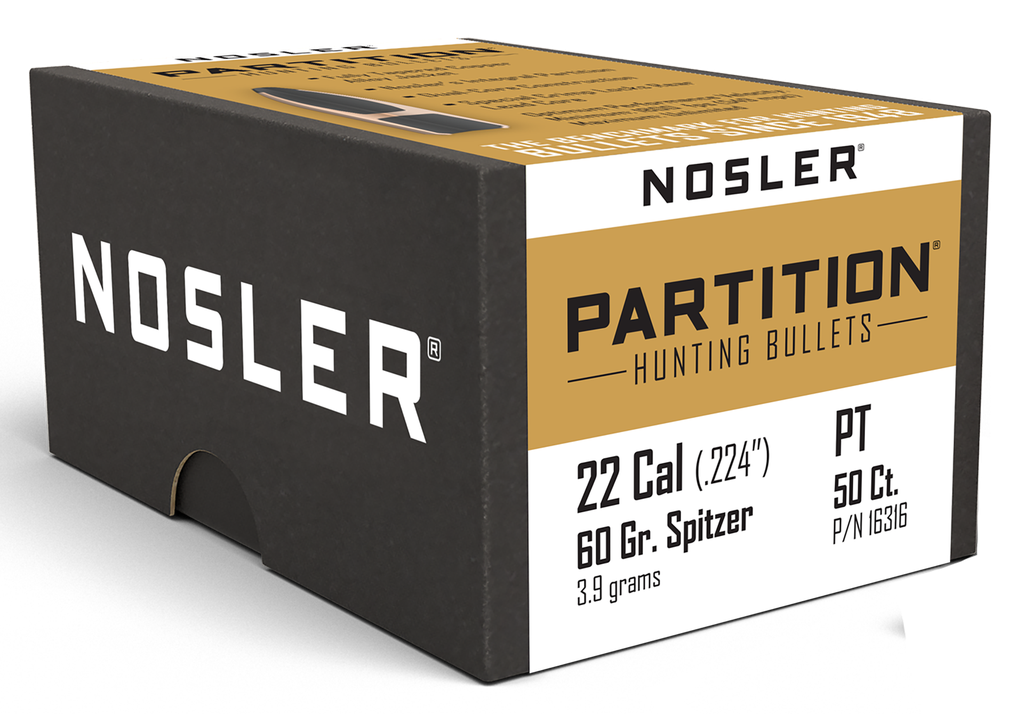NOSLER 16316 PARTITION 22 CAL 60 GRAIN PARTITION SPITZER 50 CNT