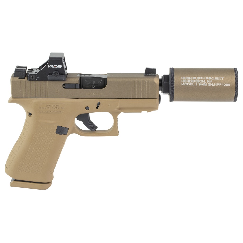 GLOCK UX4350204FRNFDE 43X 9MM HUSH PUPPY PROJECT SILENCER COMBO FDE W/ HS407K X2