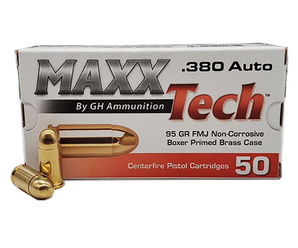 MAXXTECH PTGB380B BRASS PISTOL 380 ACP 95 GRAIN FULL METAL JACKET 50 RNDS