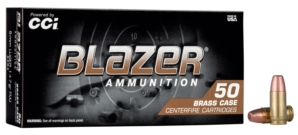 CCI 5203 BLAZER BRASS HANDGUN 9MM 147 GRAIN FULL METAL JACKET 50 RNDS