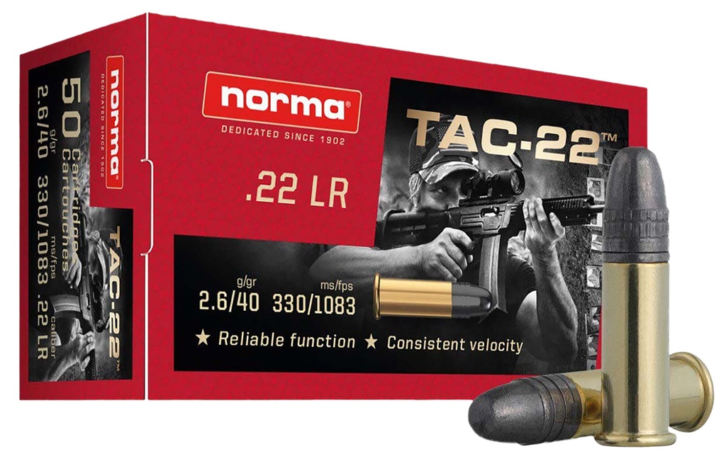 NORMA AMMUNITION 2425092 TAC 22 LR 40 GRAIN LEAD ROUND NOSE 50 RNDS