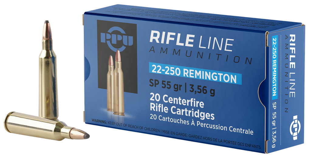 PPU PP22250 STANDARD RIFLE 22-250 REMINGTON 55 GRAIN SOFT POINT 20 RNDS