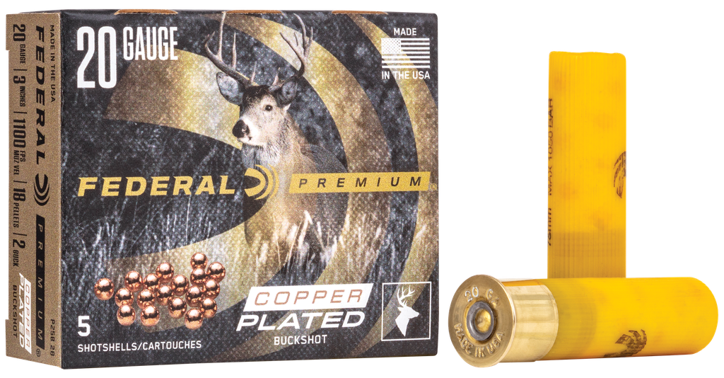 FEDERAL P2582B PREMIUM MAGNUM 20 GAUGE 3" 18 PELLETS 1 1/4 OZ 2 BUCKSHOT 5 RNDS
