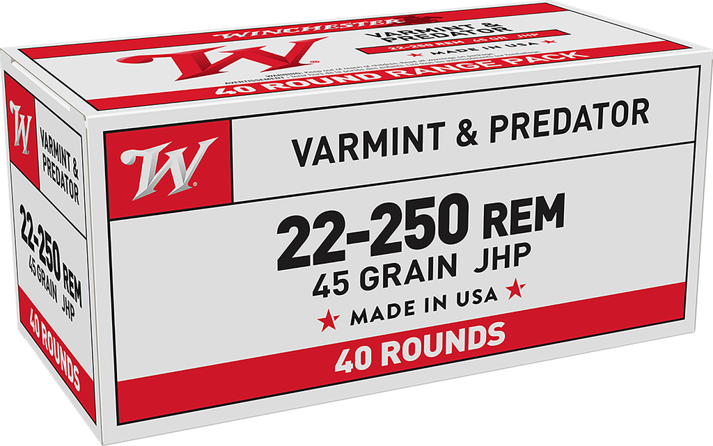 WINCHESTER USA222502 USA 22-250 REM 45 GRAIN JACKETED HOLLOW POINT 40 RNDS