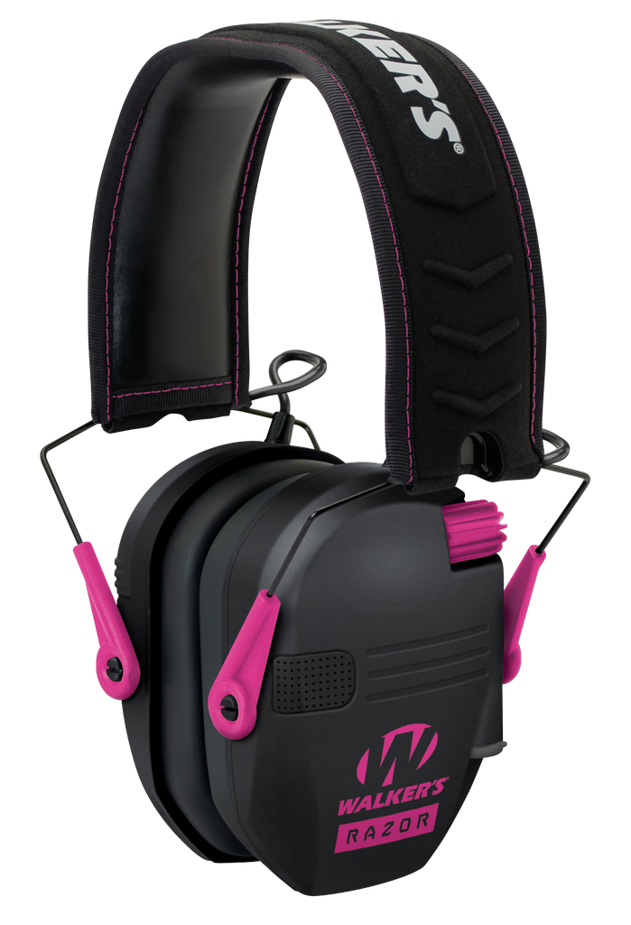 WALKER'S GWP-RSEM-PNK RAZOR SLIM ELECTRONIC MUFF 23 DB OVER THE HEAD BLACK POLYMER W/PINK ACCENTS