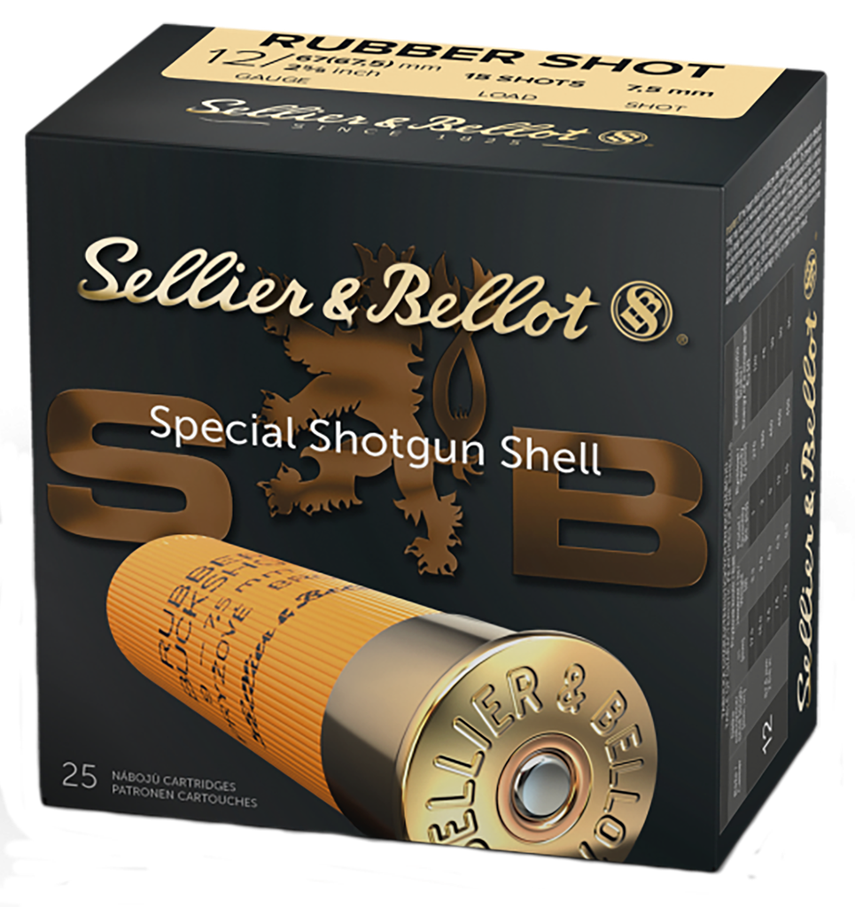 SELLIER & BELLOT SB12RSA 12 GAUGE 2-3/4" 2 11/16 OZ 15 RUBBER PELLETS 25 RNDS