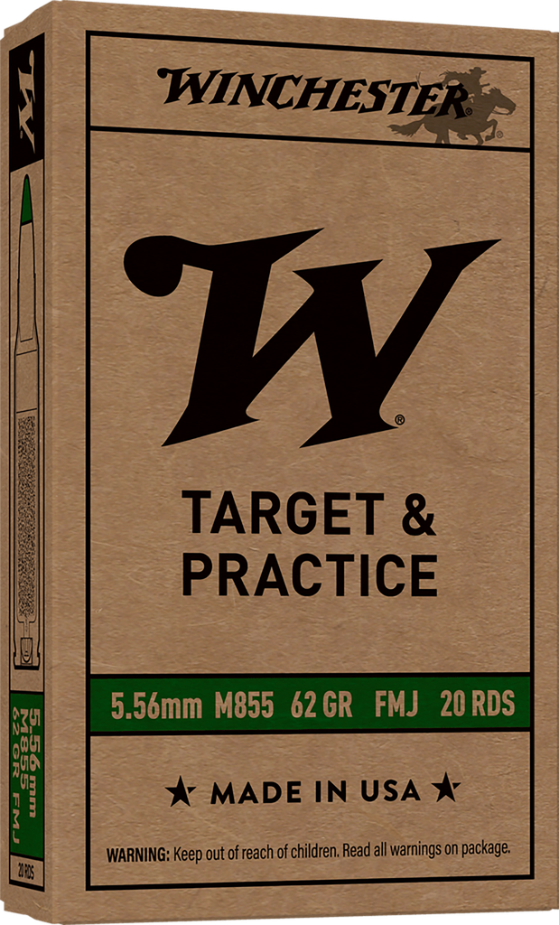 WINCHESTER WM855K USA M855 GREEN TIP 5.56MM 62 GR FMJ LEAD CORE 20 RNDS