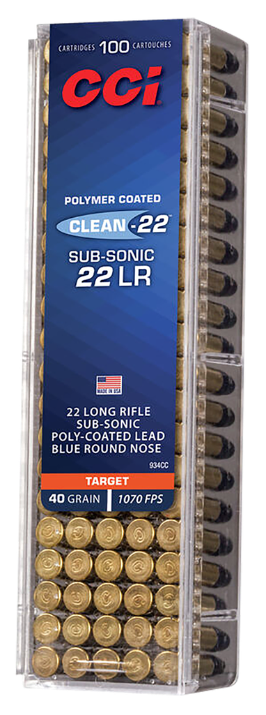 CCI 934CC CLEAN-22 SUBSONIC 22 LR 40 GRAIN LEAD ROUND NOSE 100 RNDS