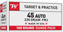 WINCHESTER USA45AVP USA VALUE PACK 45 ACP 230 GR FULL METAL JACKET 100 RNDS