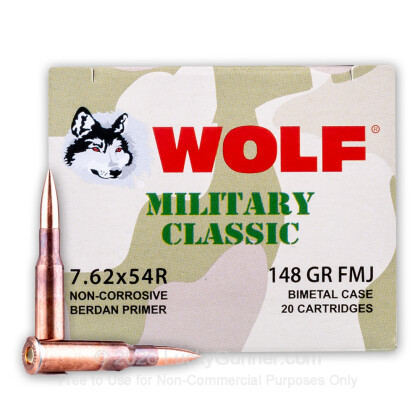 WOLF DZMC76254R148 MILITARY CLASSIC 7.62X54R 148 GR FMJ 20 RNDS