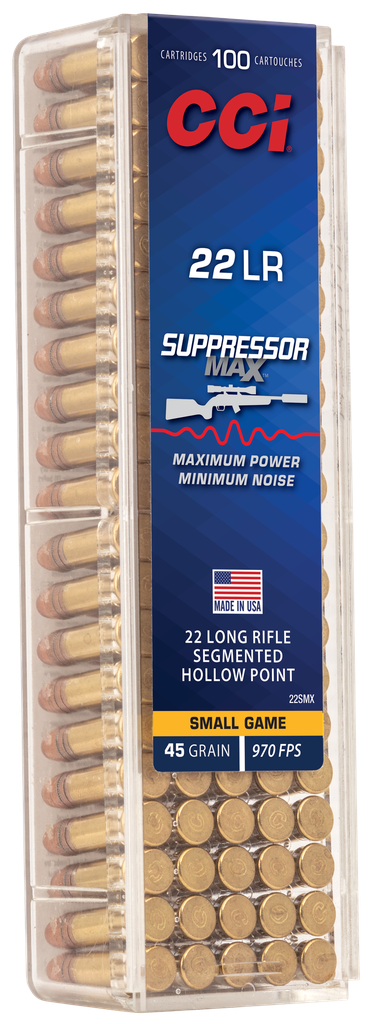 CCI 22SMX SUPPRESSOR MAX 22 LR SEGMENTED HP 45 GRAIN 100 RNDS