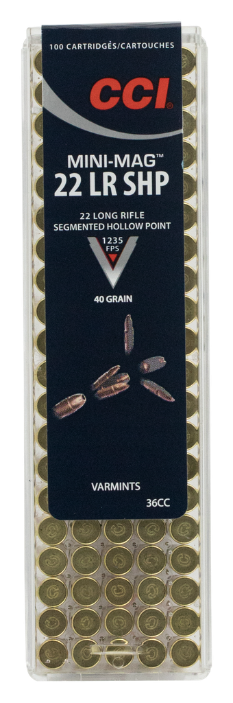 CCI 36CC MINI-MAG HIGH VELOCITY 22 LR 40 GR SEGMENTED HOLLOW POINT 100 RNDS