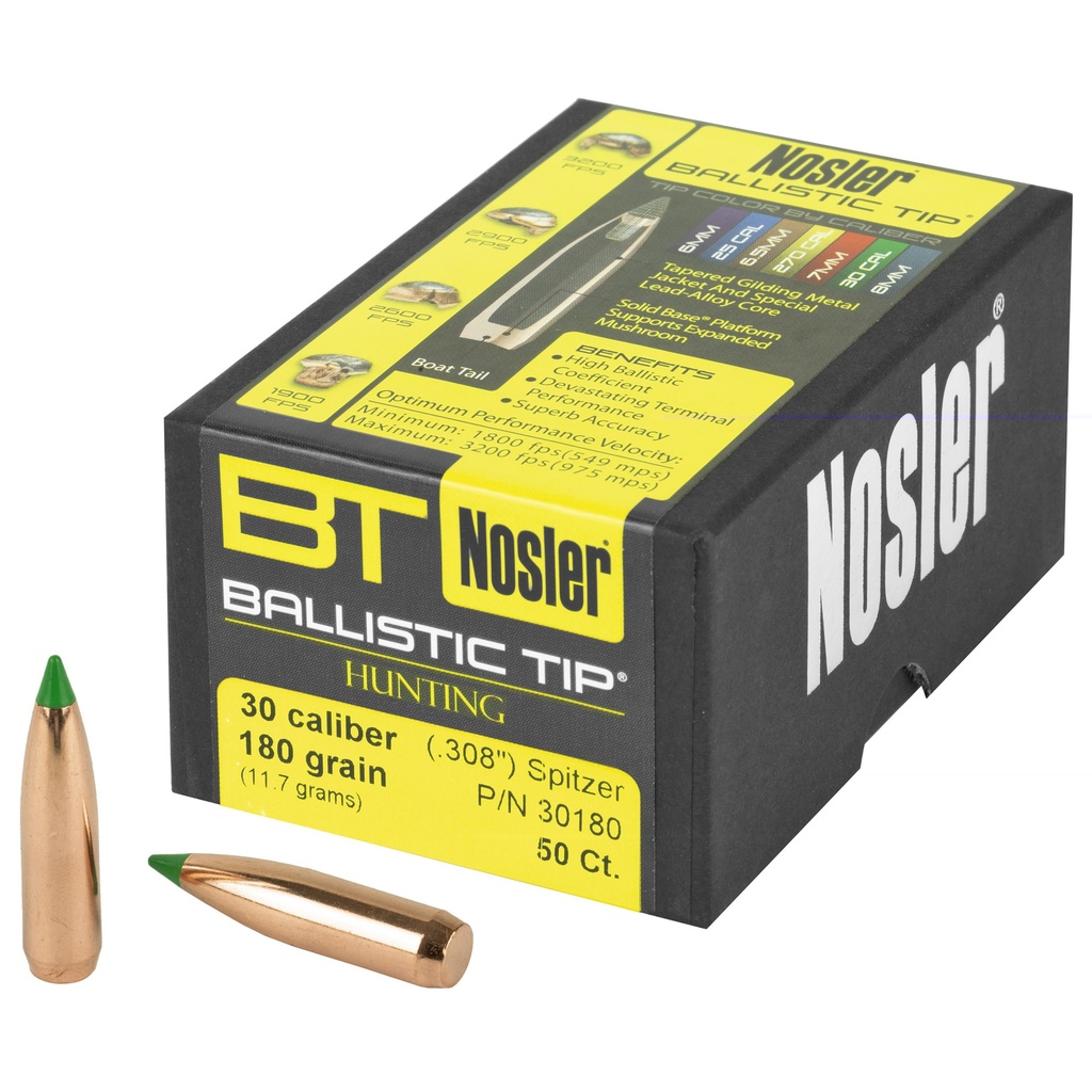 NOSLER 30 CAL 180GR 50CT, 30180