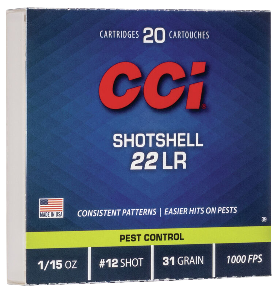 CCI 0039 RIMFIRE SHOTSHELL 22 LR 31 GRAIN #12 SHOT 20 RNDS