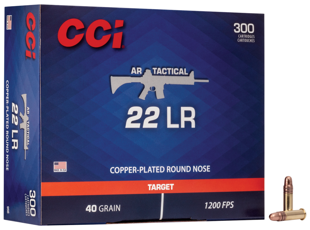 CCI 956 AR TACTICAL 22 LR 40 GRAIN COPPER PLATED ROUND NOSE 300 RNDS