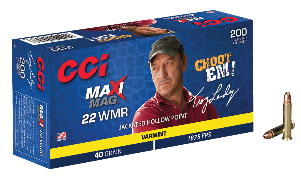 CCI 958 MAXI-MAG VARMINT 22 WMR 40 GRAIN JACKETED HOLLOW POINT 200 RNDS