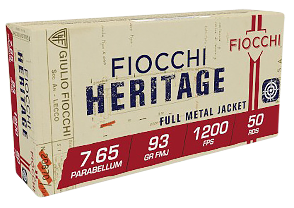 FIOCCHI 765A HERITAGE 7.65 PARABELLUM 93 GRAIN SJSP 50 RNDS