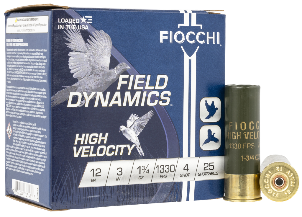 FIOCCHI 123HV4 FIELD DYNAMICS HIGH VELOCITY 12 GAUGE 3" 1 3/4OZ 4 SHOT 25 RNDS