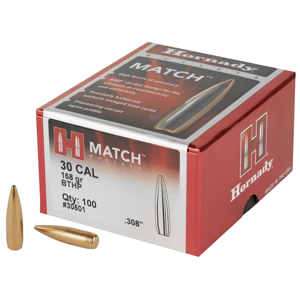 HORNADY 30501 MATCH 30 CAL .308 168 GRAIN 100 CNT