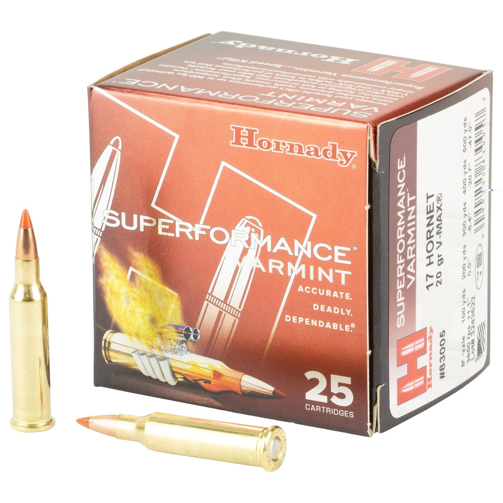 HORNADY 83005 SUPERFORMANCE 17 HORNET 20 GRAIN V-MAX 25 RNDS