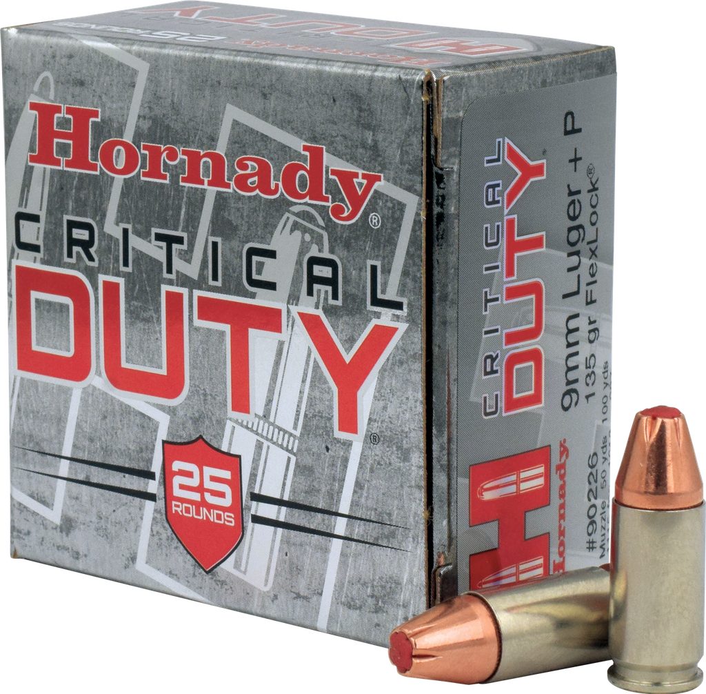 HORNADY 90226 CRITICAL DUTY 9MM LUGER+P 135GR HORNADY FLEXLOCK 25 PER BOX