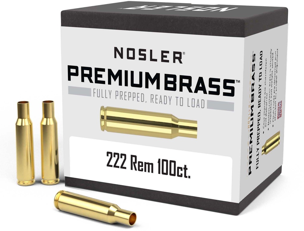 NOSLER 10058 UNPRIMED BRASS RIFLE 222 REM 100 RNDS