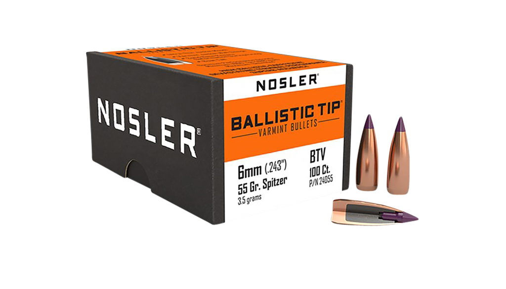 NOSLER 24055 BALLISTIC TIP 6MM 55GR SPITZER 100 CNT