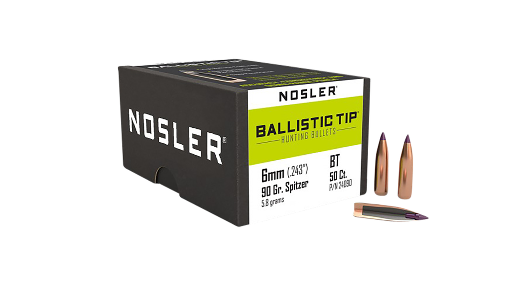 NOSLER BALLISTIC TIP, NOS 24090 BLSTC HNT  6MM  90 SPTZR  50