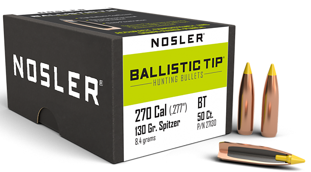 NOSLER 27130 BALLISTIC TIP 270 CALIBER 130 GRAIN SPITZER 50 CNT