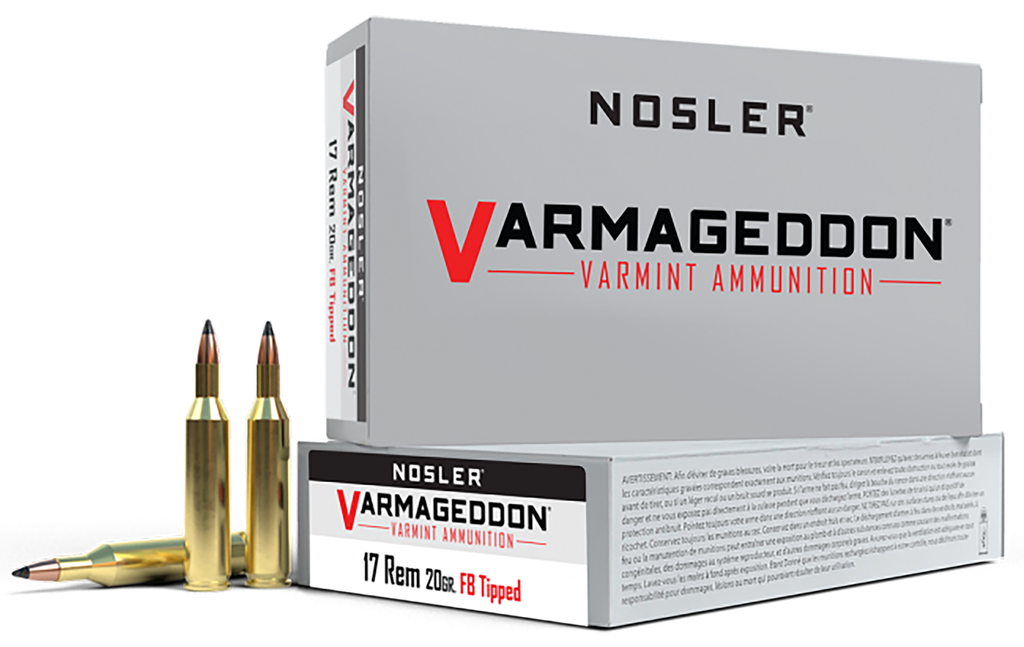NOSLER 65105 VARMAGEDDON 17 REMINGTON 20 GRAIN FLAT BASE TIPPED 20 RNDS