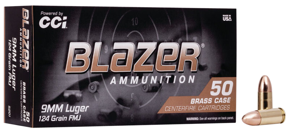 CCI 5201 BLAZER BRASS 9MM 124 GRAIN FMJ 50 ROUNDS