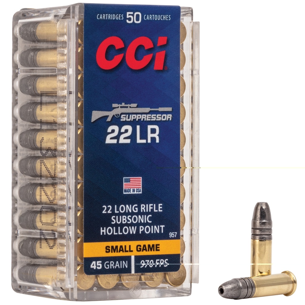 CCI 957 SUPPRESSOR SMALL GAME 22 LR 45 GRAIN LEAD HOLLOW POINT 50 RNDS