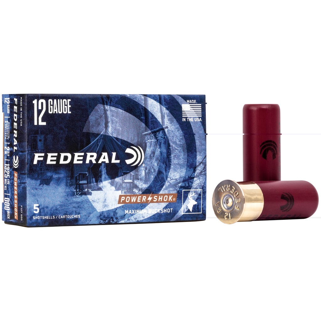 FEDERAL F127000 POWER-SHOK MAGNUM 12 GA 2-3/4" 8 PELLETS 000 BUCKSHOT 5 RNDS