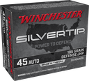 WINCHESTER W45AST SILVERTIP 45 ACP 185 GRAIN SILVERTIP JHP 20 RNDS